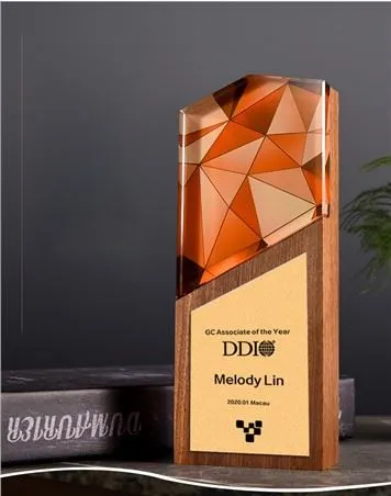 Printed Crystal Award With Wood Base