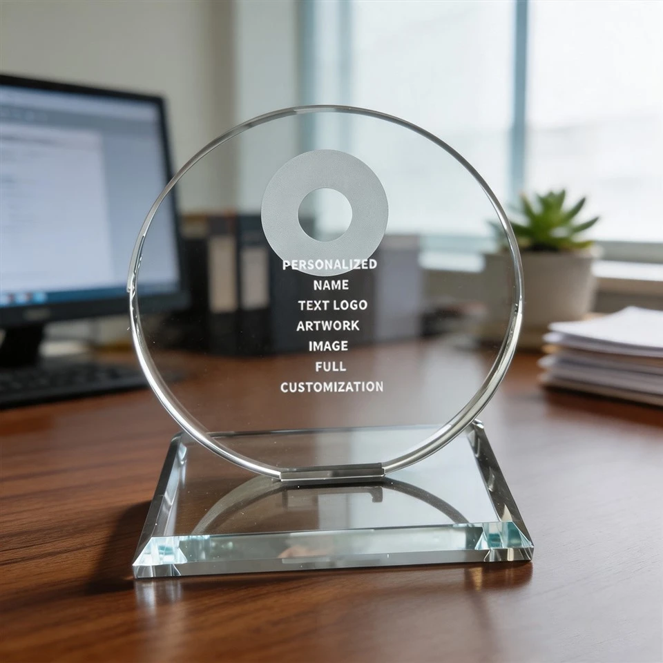 Round Disc Clear Base Crystal Trophy