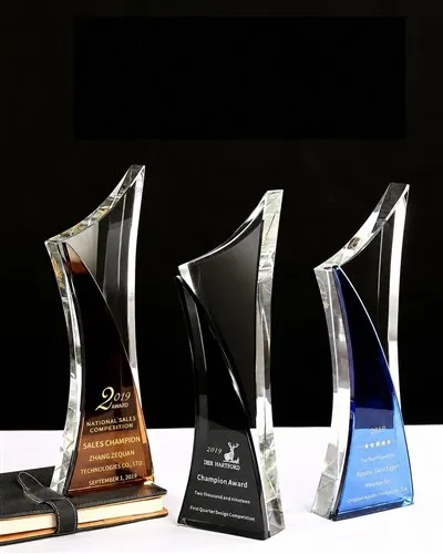 Clear and Color Curved Crystal Trophy