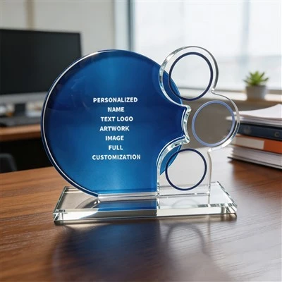 Blue Circle Custom Crystal Plaque