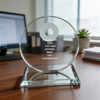 Round Disc Clear Base Crystal Trophy