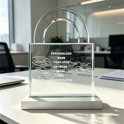 Padlock 3D Engraved Circuit Crystal Award