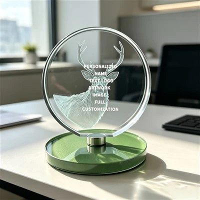 Rotating 3D Engraved Deer Crystal Award