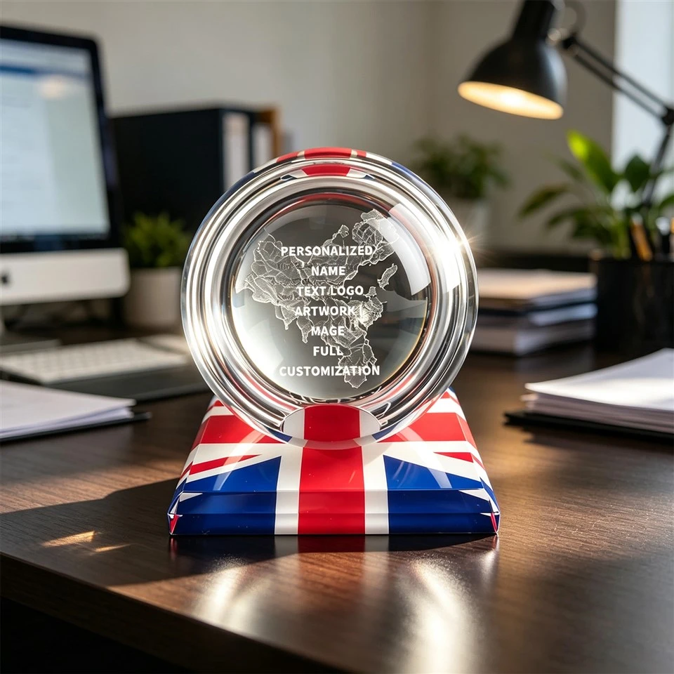 UK Flag Globe Crystal Trophy